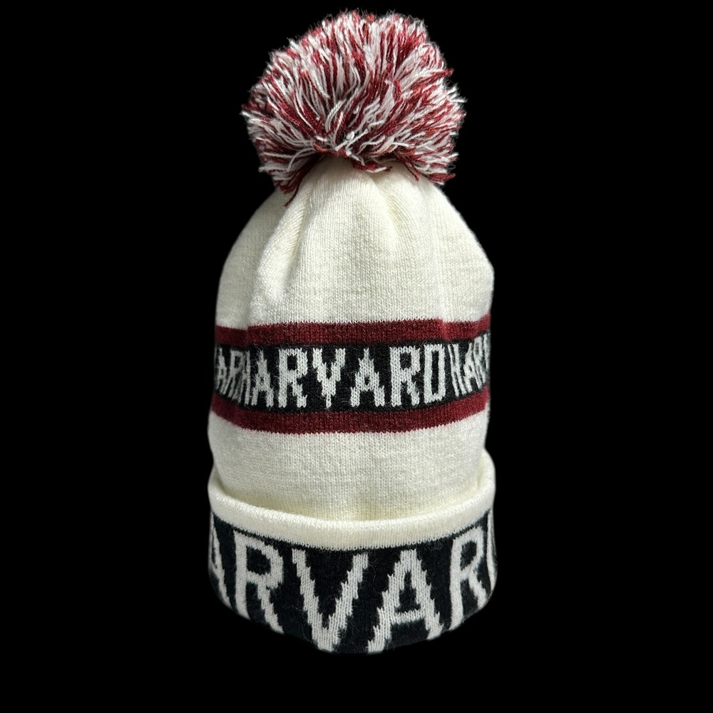 Harvard University Knit‎ Pom Beanie Hat Ivory Red Black